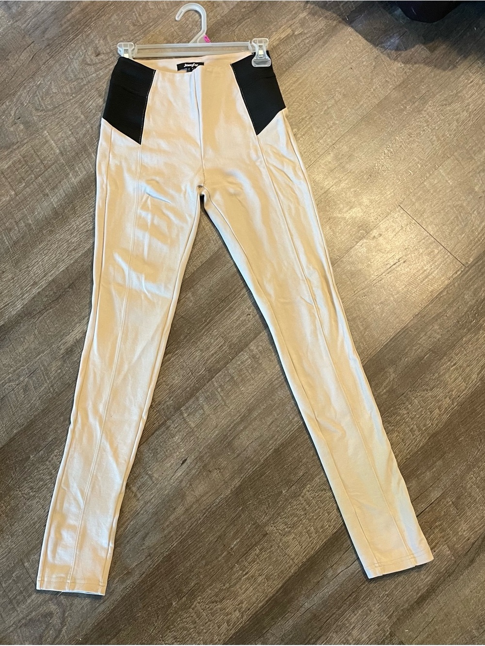 Cream Beige & Black High-Waist Ponte Leggings